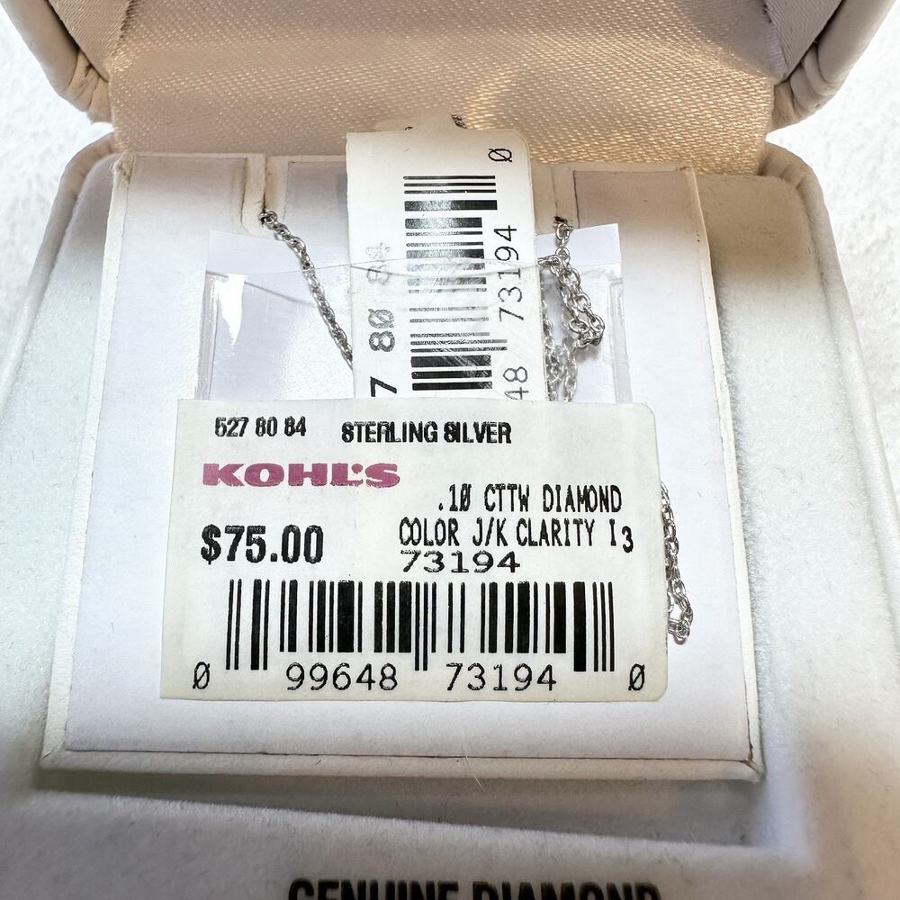 Double Ring Diamond 1/10 CTTW 925 Sterling Silver Pendant Necklace NEW With Tags - Picture 3 of 4